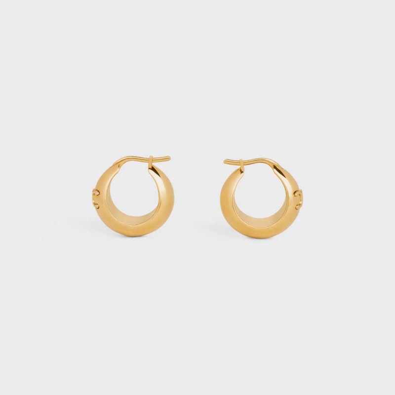 Celine Triomphe Bold Hoops in Brass with Gold Finish Earrings Gold | CL-592306