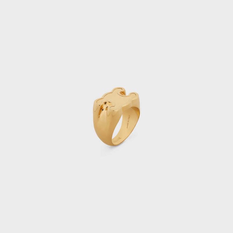 Celine Triomphe Chevalière in Brass with Gold Finish Rings Gold | CL-592189