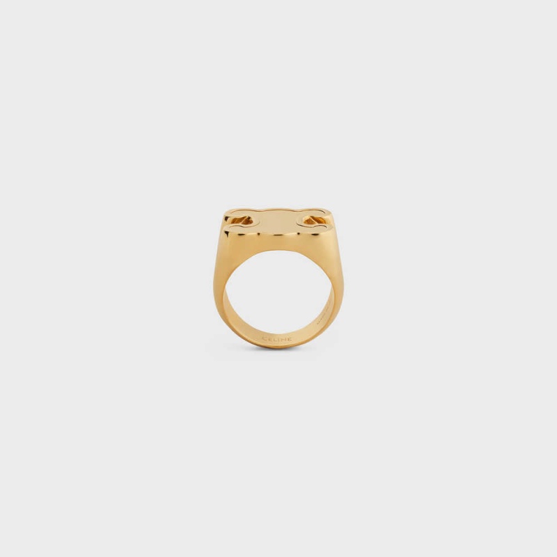 Celine Triomphe Chevalière in Brass with Gold Finish Rings Gold | CL-592189