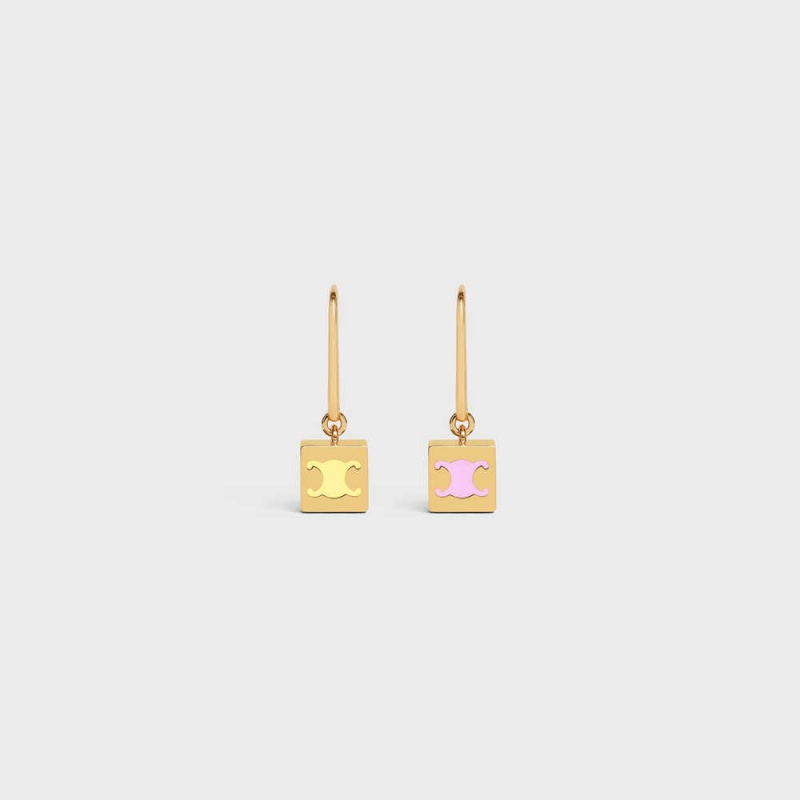 Celine Triomphe Cube in Brass with Gold Finish and Colored Enamel Earrings Gold & Multicolour | CL-592304