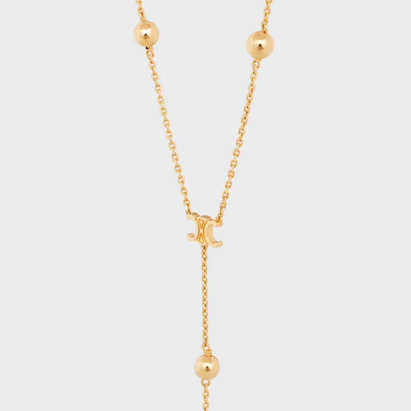 Celine Triomphe Folk Beads Sautoir in Brass with Gold Finish Necklaces Gold | CL-592245