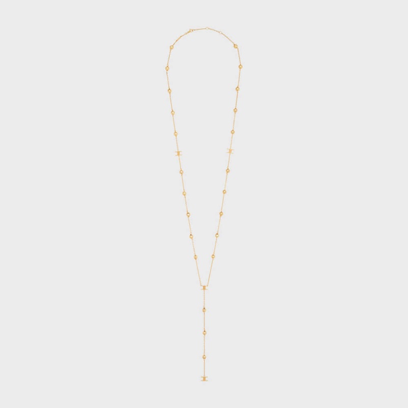 Celine Triomphe Folk Beads Sautoir in Brass with Gold Finish Necklaces Gold | CL-592245