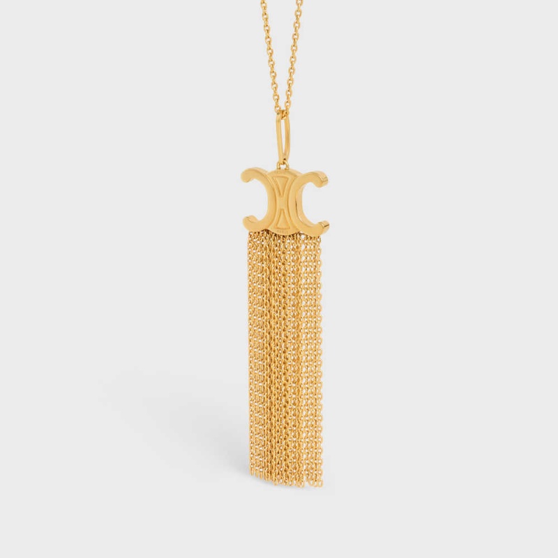 Celine Triomphe Folk Fringe Long in Brass with Gold Finish Necklaces Gold | CL-592244