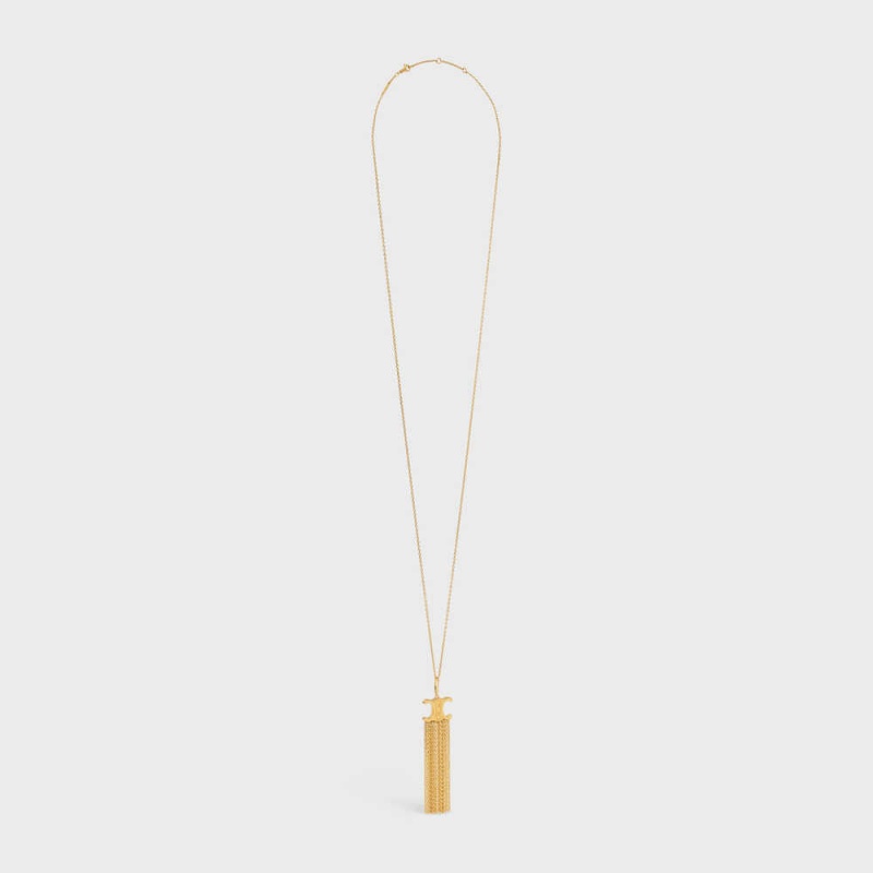 Celine Triomphe Folk Fringe Long in Brass with Gold Finish Necklaces Gold | CL-592244