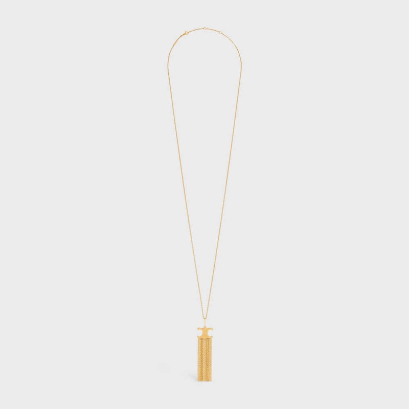 Celine Triomphe Folk Fringe Long in Brass with Gold Finish Necklaces Gold | CL-592244