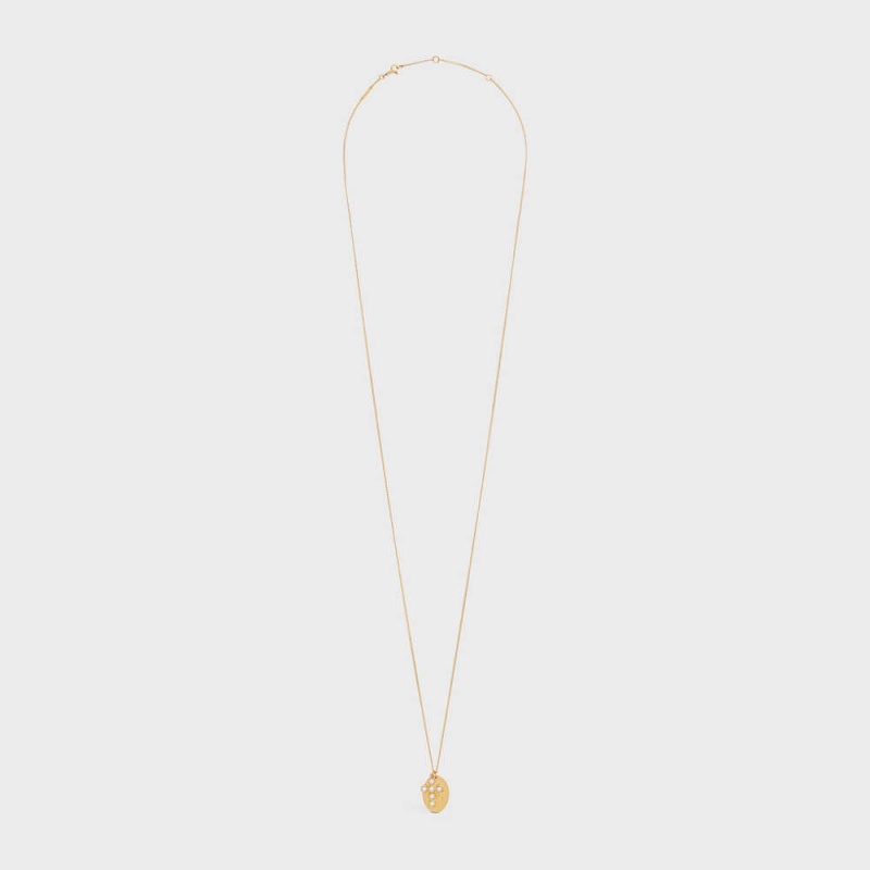 Celine Triomphe Folk Pearl in Brass with Gold Finish and Resin Pearls Necklaces Gold / Ivory | CL-592257