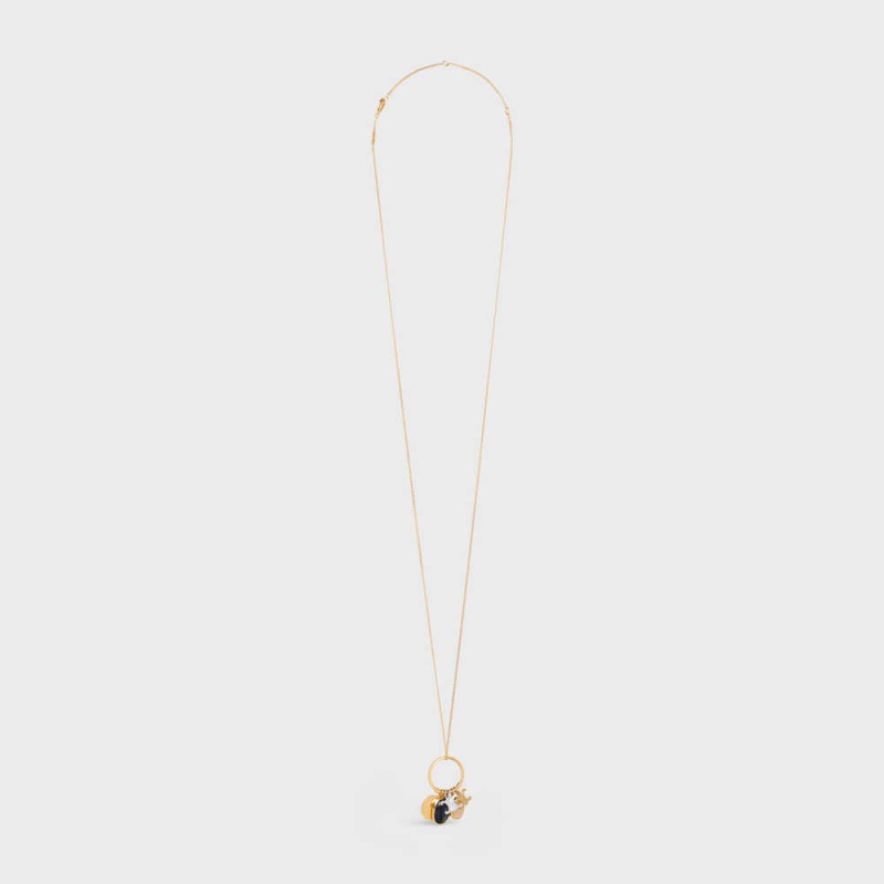 Celine Triomphe Indie Charms in Brass with Gold and Silver Finish, Rutilated Quartz and Hawk Eye Necklaces Gold & Multicolour | CL-592239