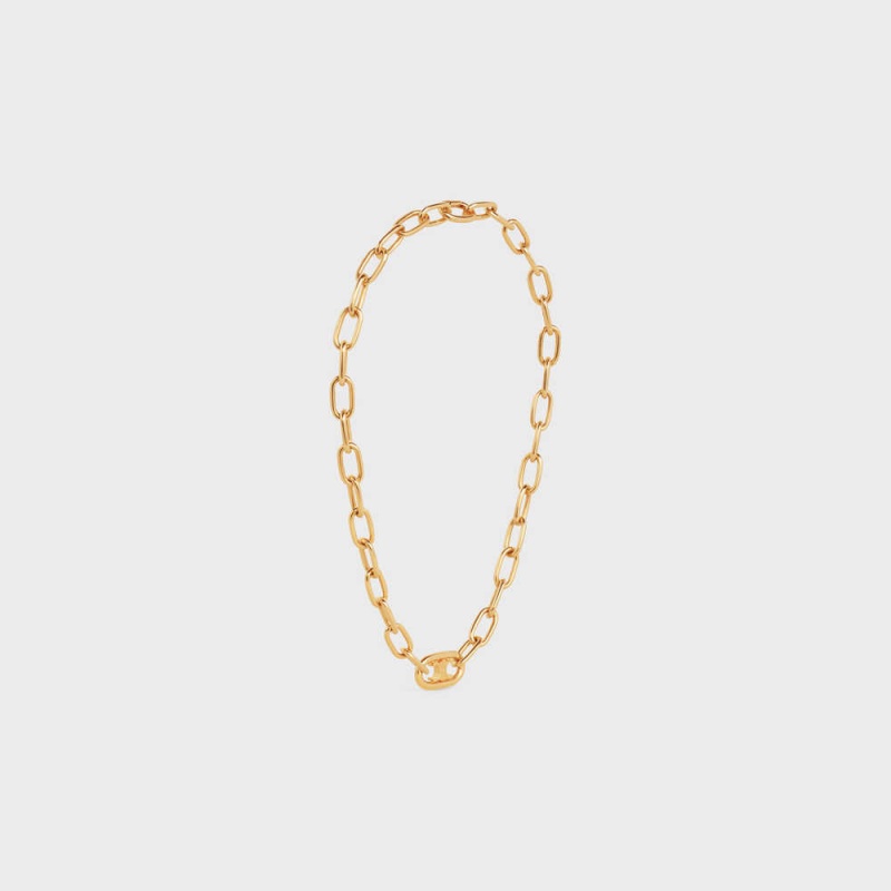 Celine Triomphe Link in Brass with Gold Finish Necklaces Gold | CL-592251