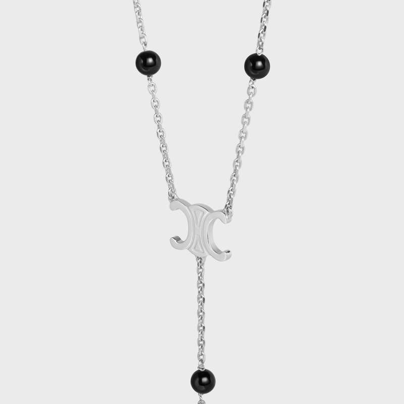 Celine Triomphe Long in Brass with Rhodium Finish and Onyx Necklaces Silver / Black | CL-591666