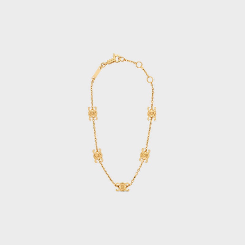 Celine Triomphe Mini Triomphe in Brass with Gold Finish Bracelets Gold | CL-592206