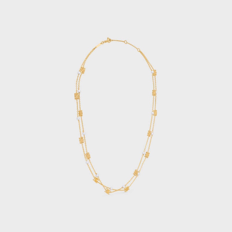 Celine Triomphe Pearl Double in Brass with Gold Finish and Resin Pearls Necklaces Gold / Ivory | CL-592241