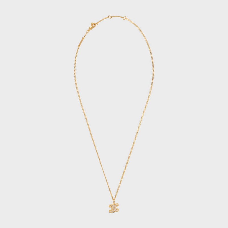 Celine Triomphe Rhinestone in Brass with Gold Finish and Crystals Necklaces Gold | CL-592246