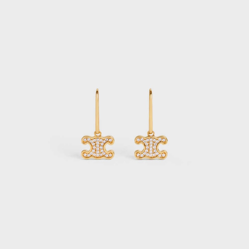 Celine Triomphe Rhinestone in Brass with Gold Finish and Crystals Earrings Gold | CL-592303