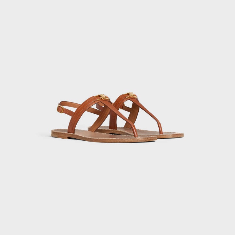 Celine Triomphe Thong in Vegetable - Tanned Calfskin Sandals Tan | CL-592590