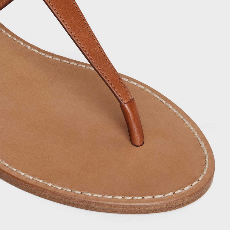 Celine Triomphe Thong in Vegetable - Tanned Calfskin Sandals Tan | CL-592590