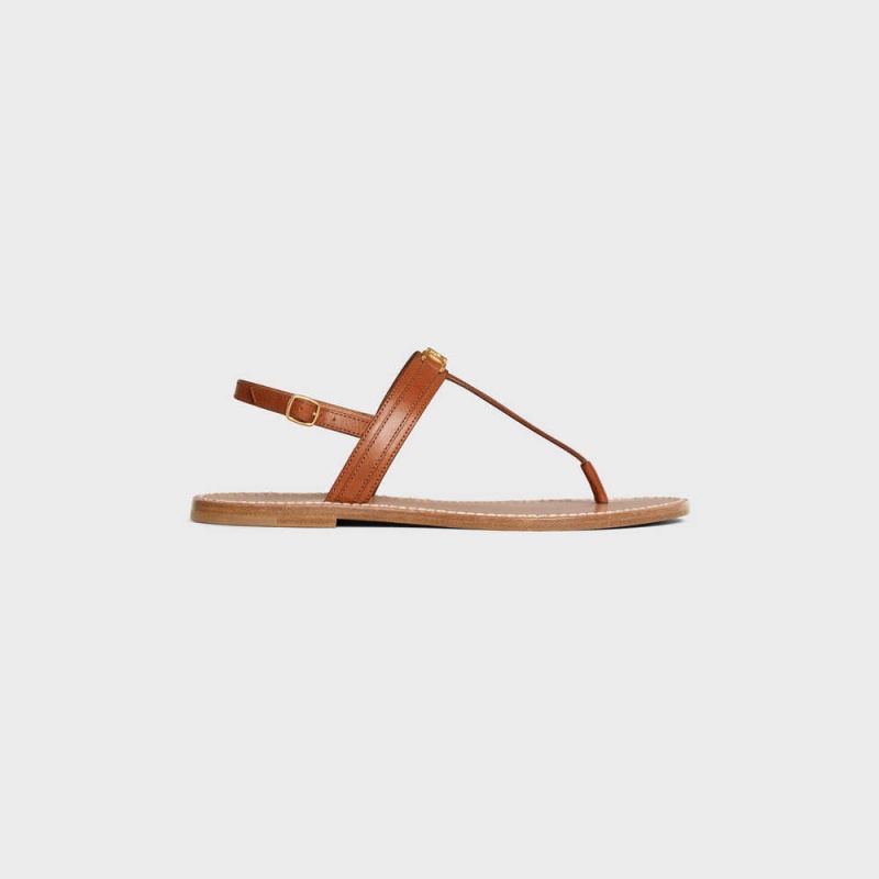 Celine Triomphe Thong in Vegetable - Tanned Calfskin Sandals Tan | CL-592590