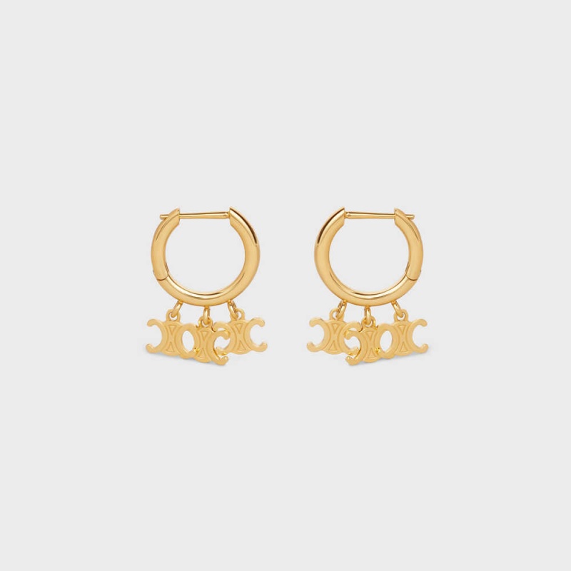 Celine Triomphe Trio Hoops in Brass with Gold Finish Earrings Gold | CL-592307