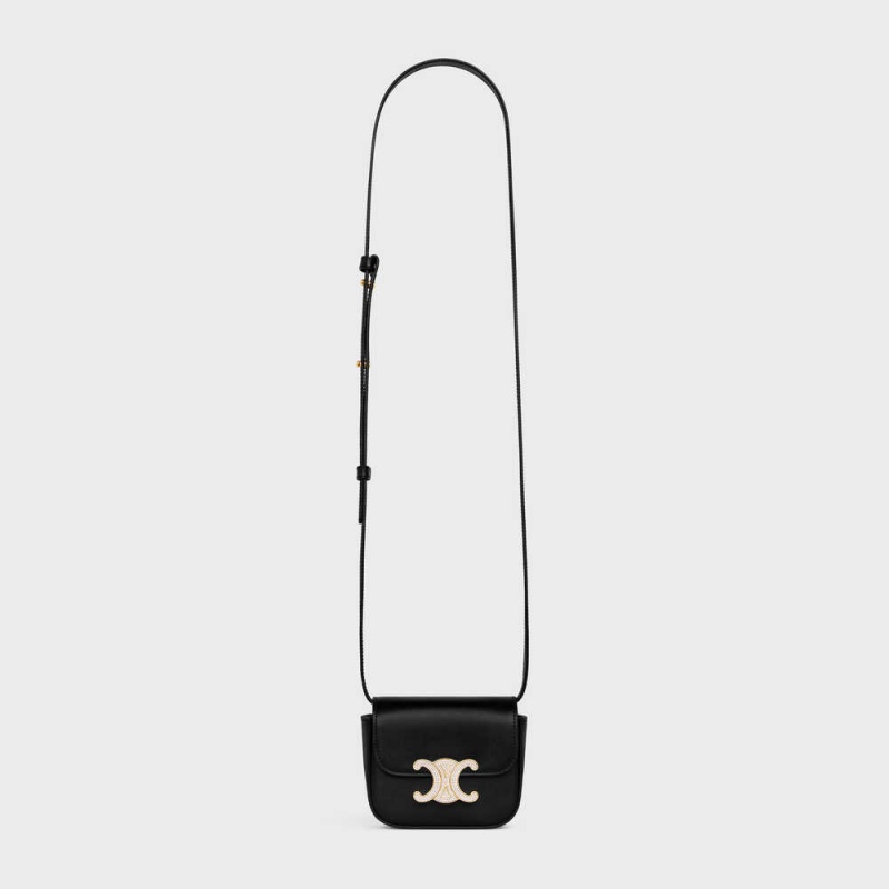 Celine Triomphe With Strass closure in Shiny calfskin Mini Bags Black | CL-593012