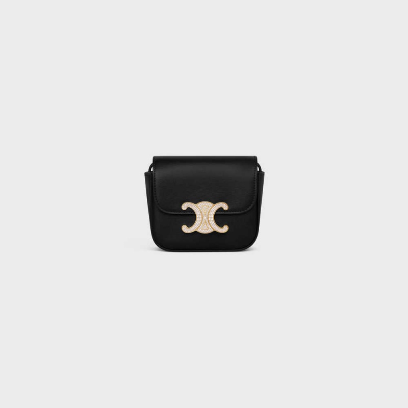 Celine Triomphe With Strass closure in Shiny calfskin Mini Bags Black | CL-593012