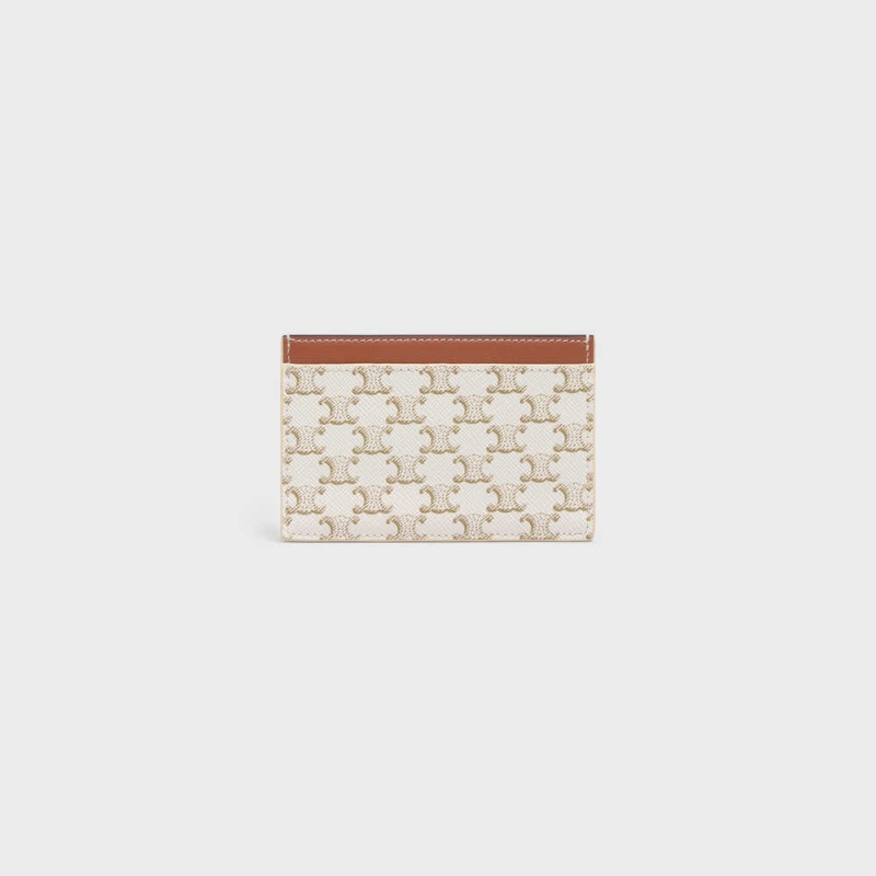 Celine Triomphe canvas with Print Card Holders White/Tan | CL-592960