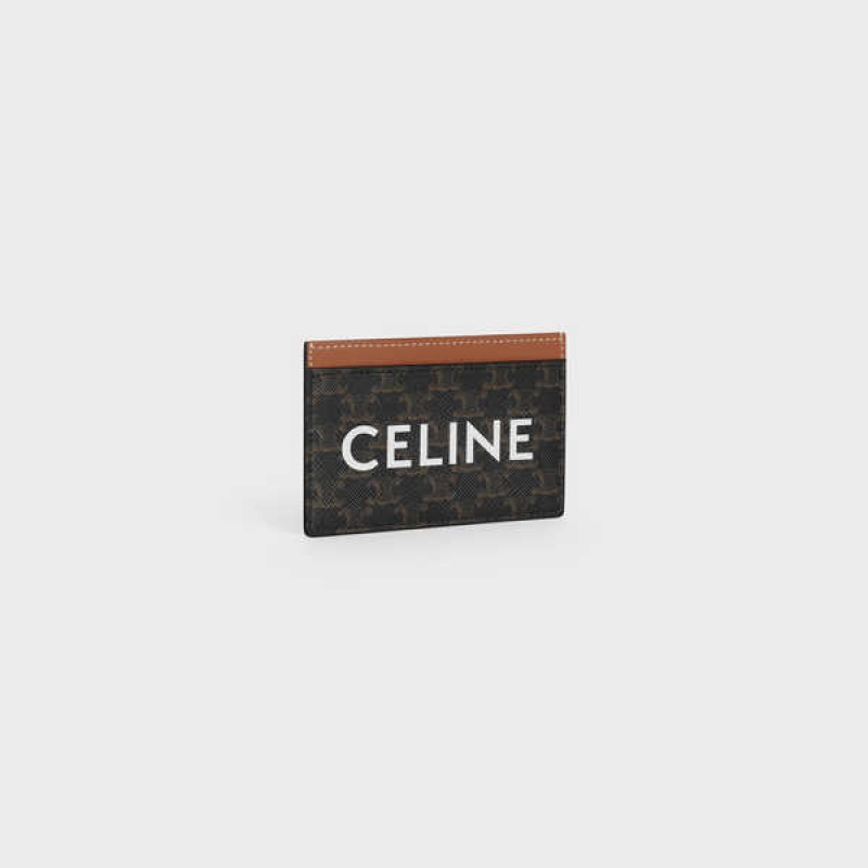 Celine Triomphe canvas with Print Card Holders Tan | CL-592959