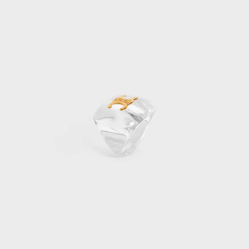 Celine Triomphe in Plexiglass and Brass with Gold Finish Rings Transparent & Gold | CL-592184