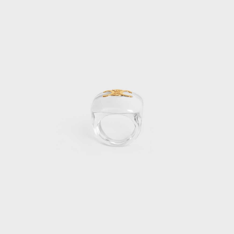 Celine Triomphe in Plexiglass and Brass with Gold Finish Rings Transparent & Gold | CL-592184