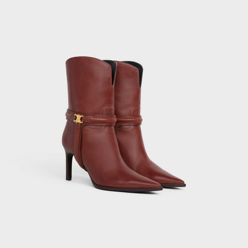 Celine VERNEUIL TRIOMPHE HARNESS LOW in Calfskin Boots Caramel | CL-592492