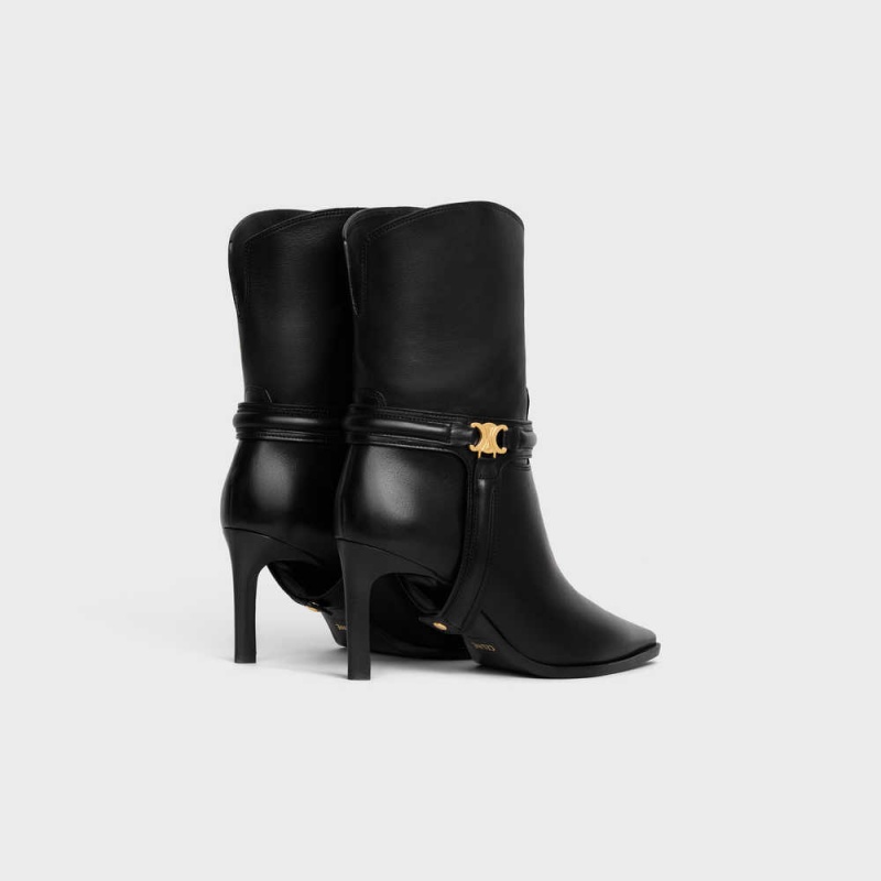 Celine VERNEUIL TRIOMPHE HARNESS LOW in Calfskin Boots Black | CL-592491