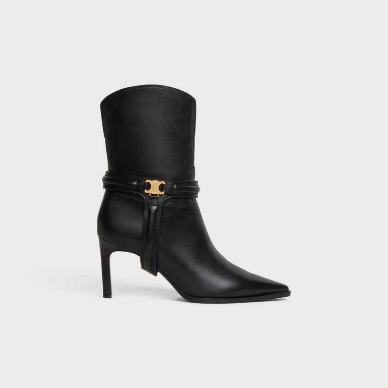 Celine VERNEUIL TRIOMPHE HARNESS LOW in Calfskin Boots Black | CL-592491