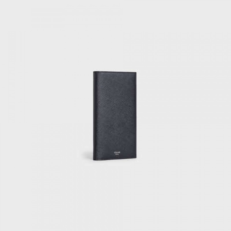 Celine Vertical with Coin Compartment in grained calfskin Wallets Black | CL-591799