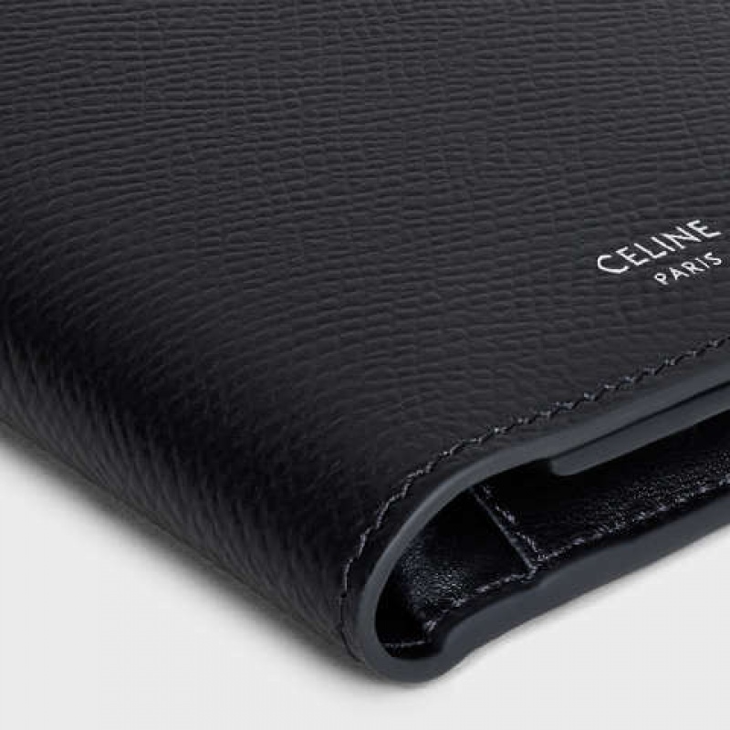 Celine Vertical with Coin Compartment in grained calfskin Wallets Black | CL-591799