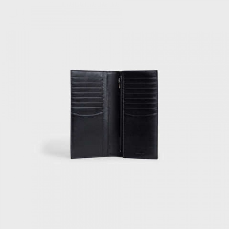 Celine Vertical with Coin Compartment in grained calfskin Wallets Black | CL-591799