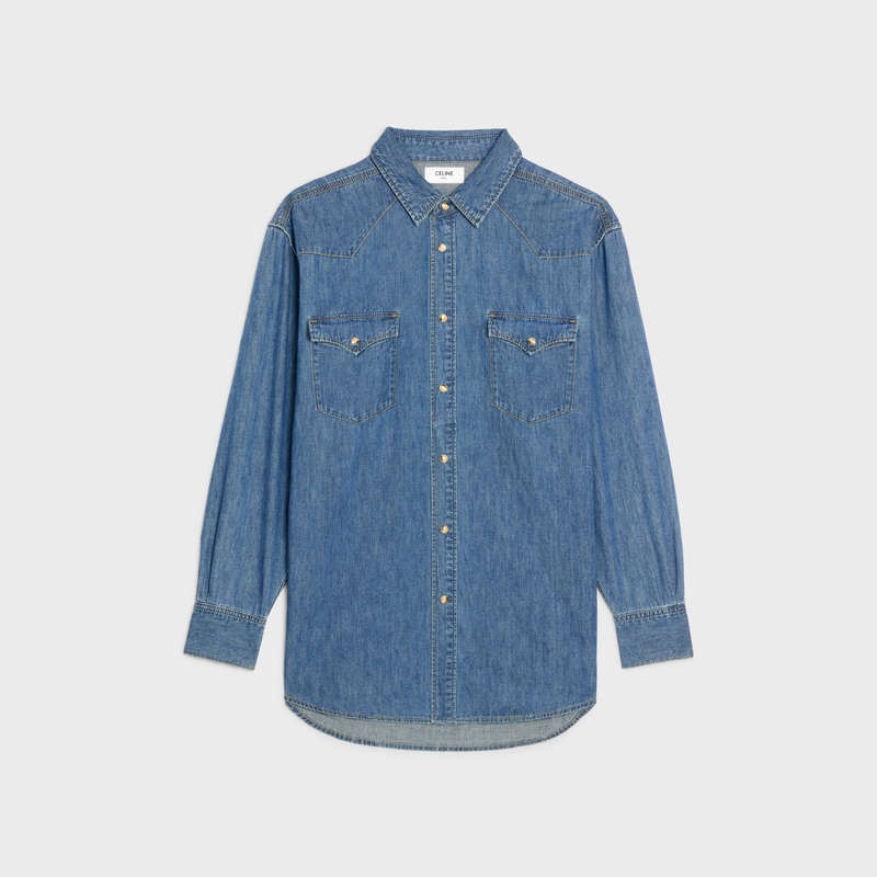 Celine WESTERN IN UNION OCEAN WASH DENIM Shirts UNION OCEAN WASH | CL-592153