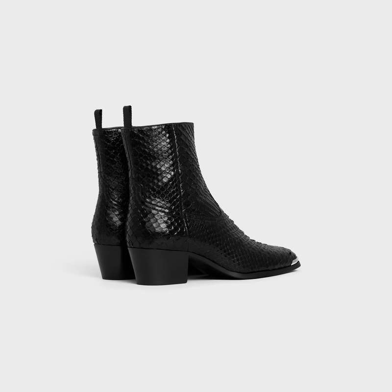 Celine WESTERN ISAAC WITH METAL TOE in SHINY PYTHON Boots Black | CL-591861