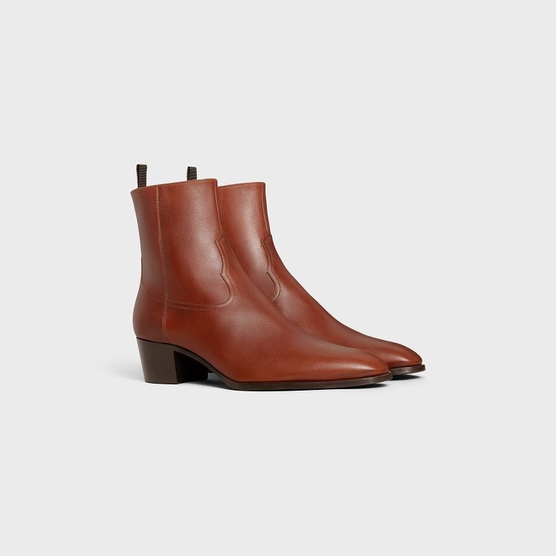 Celine WESTERN ZIPPED ISAAC in Calfskin Boots Cognac | CL-591862