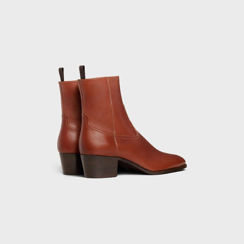 Celine WESTERN ZIPPED ISAAC in Calfskin Boots Cognac | CL-591862