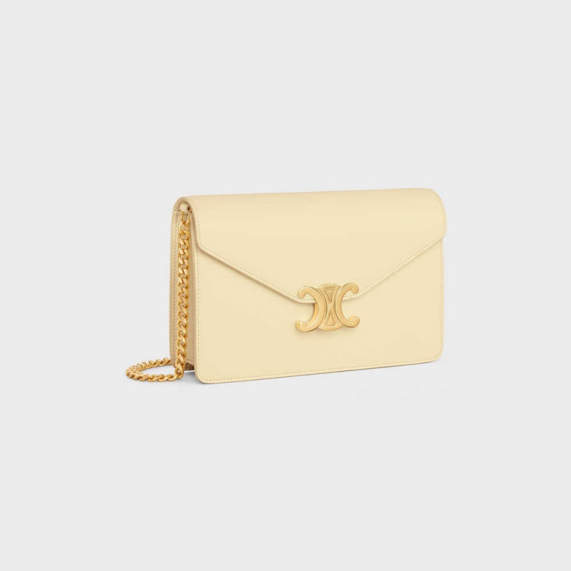 Celine Wallet on Chain TRIOMPHE in Shiny calfskin Mini Bags Sunlight | CL-593024