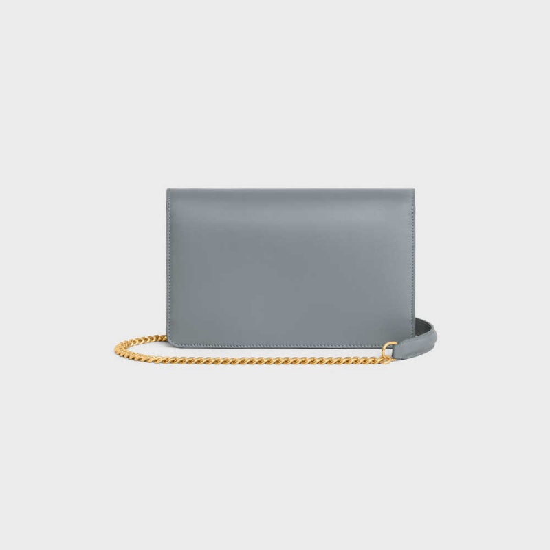 Celine Wallet on Chain TRIOMPHE in Shiny calfskin Mini Bags Blue Grey | CL-593022