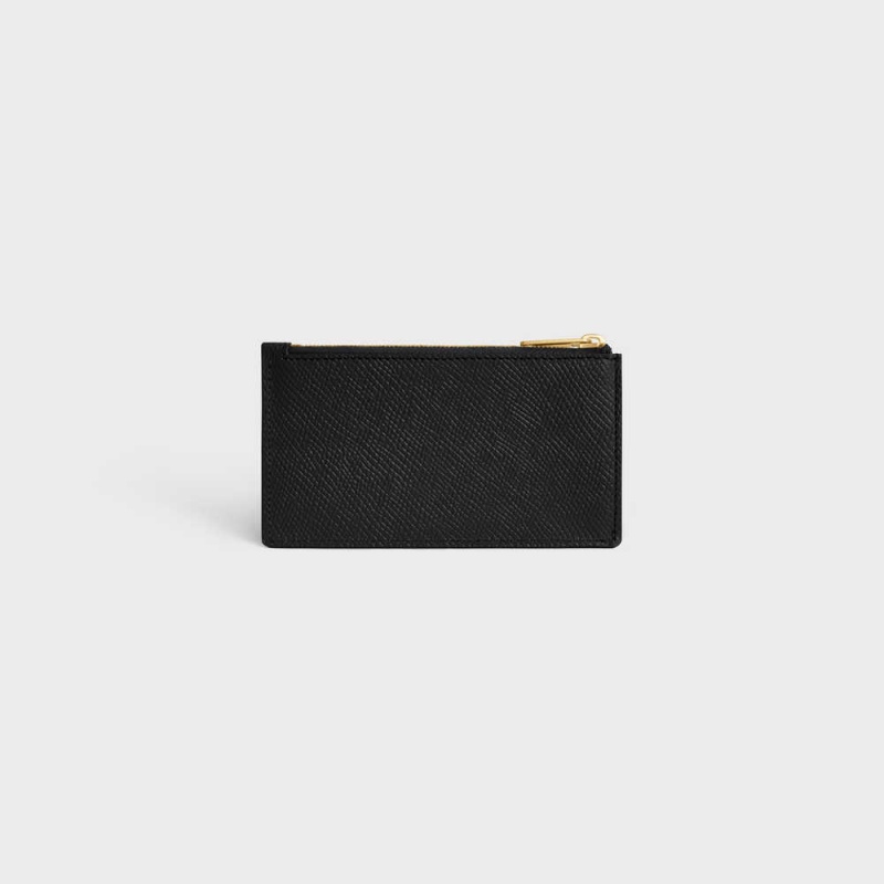 Celine ZIPPED COMPACT ESSENTIALS Grained Calfskin Card Holders Black | CL-592962