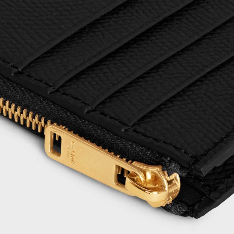 Celine ZIPPED COMPACT ESSENTIALS Grained Calfskin Card Holders Black | CL-592962