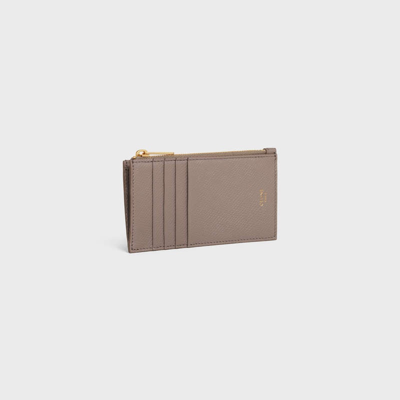 Celine ZIPPED COMPACT ESSENTIALS in Grained Calfskin Card Holders Pebble | CL-591811