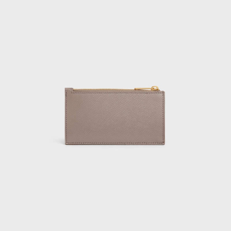 Celine ZIPPED COMPACT ESSENTIALS in Grained Calfskin Card Holders Pebble | CL-591811