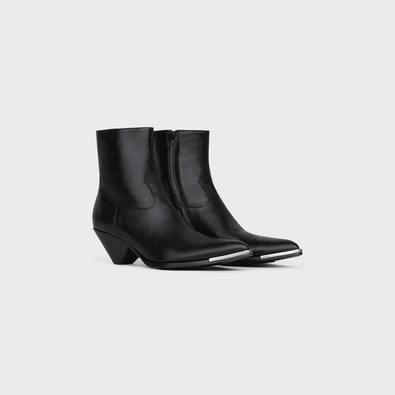 Celine ZIPPED CONIQUE WITH METAL TOE in SHINY CALFSKIN Boots Black | CL-591875