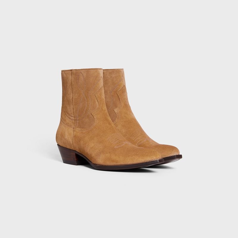 Celine ZIPPED WESTERN in Suede Calfskin Boots Havana | CL-591873