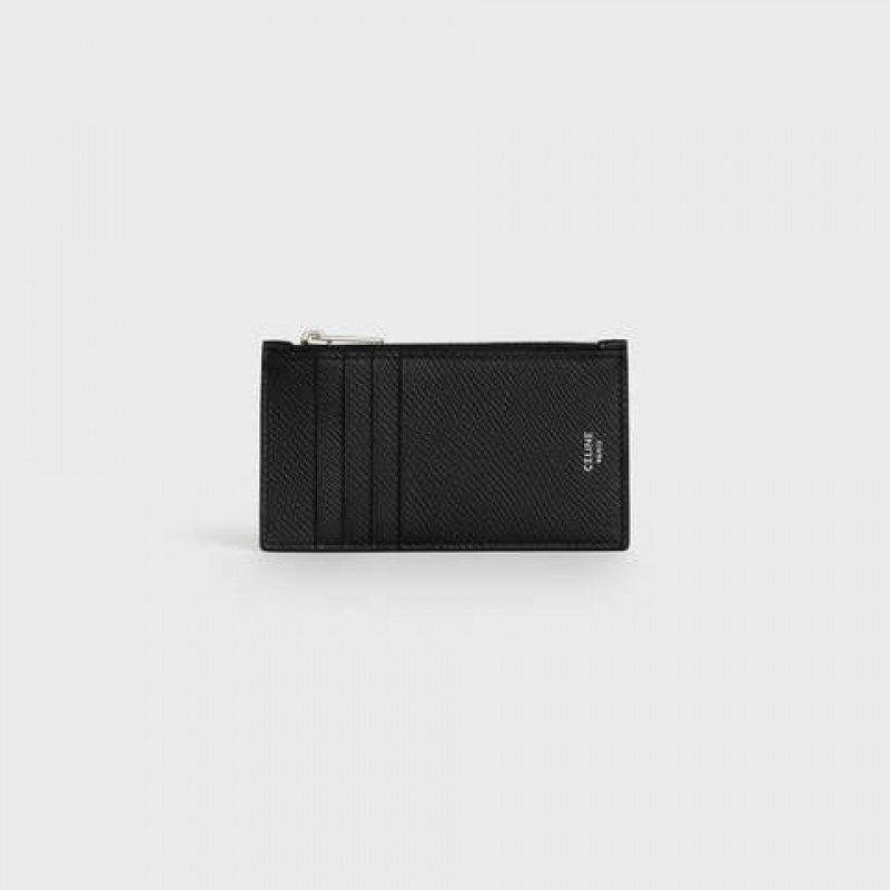 Celine Zipped compact in Grained calfskin Card Holders Black | CL-591810