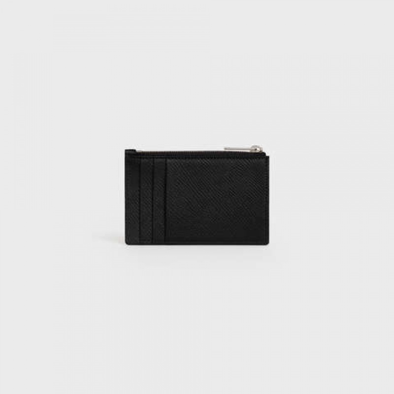 Celine Zipped in Grained Calfskin Card Holders Black | CL-591807