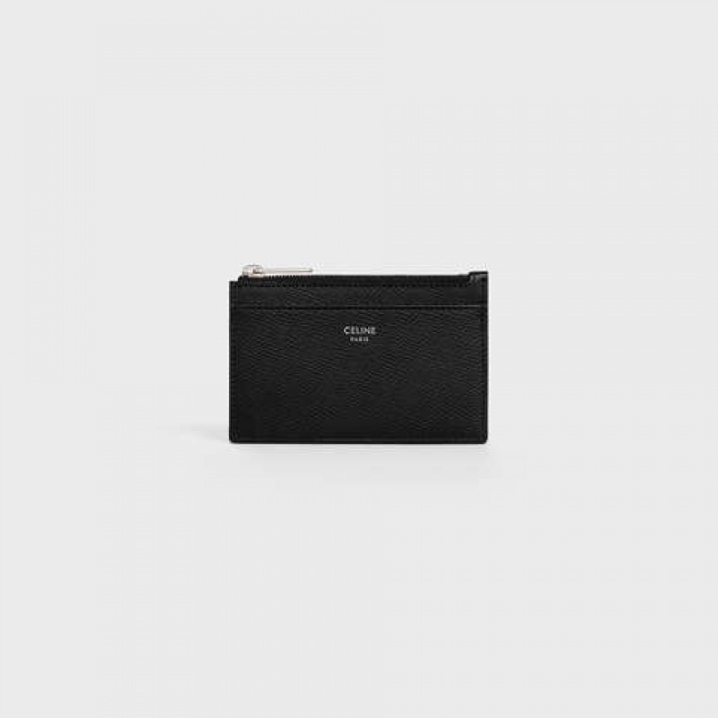 Celine Zipped in Grained Calfskin Card Holders Black | CL-591807