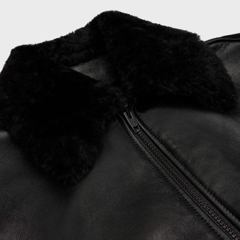 Celine aviator shearling blouson in soft Leather Black | CL-591927