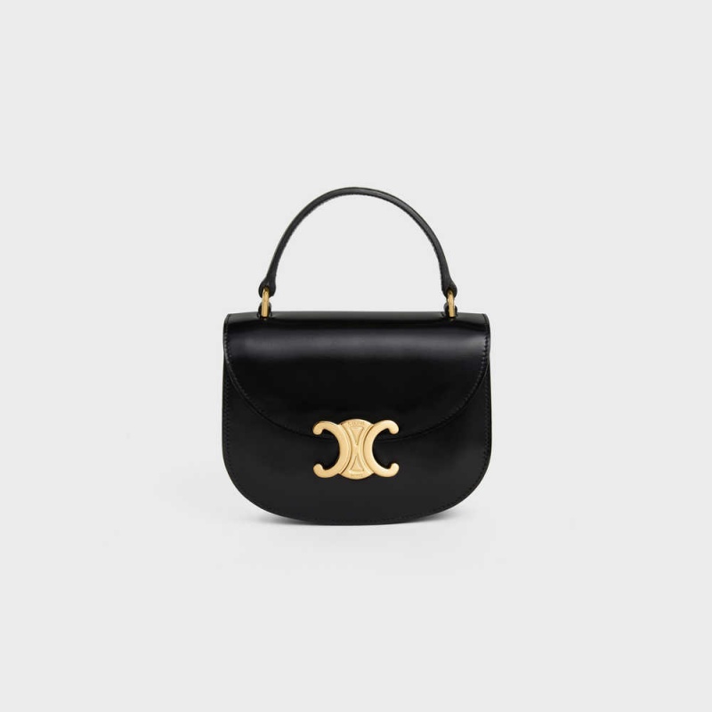 Celine besace triomphe in SHINY CALFSKIN Mini Bags Black | CL-593029